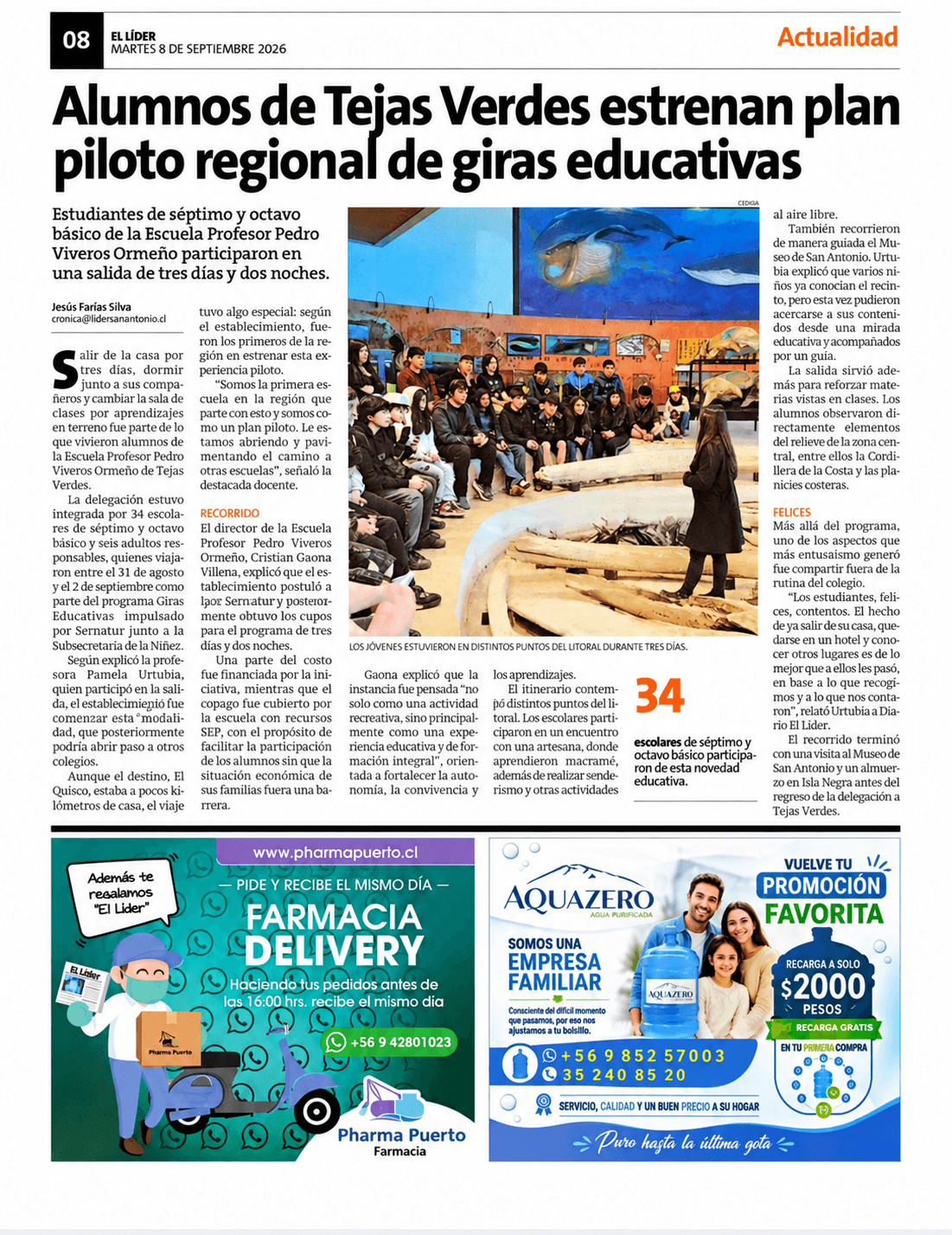 Estudiantes de nuestra escuela protagonizan plan piloto regional de Giras Educativas