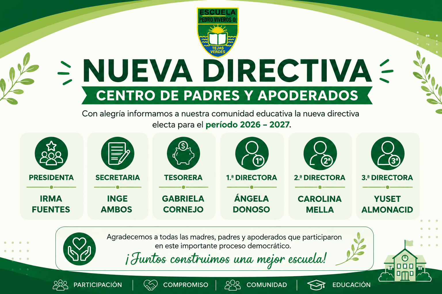Nueva Directiva del Centro de Padres y Apoderados de nuestra escuela
